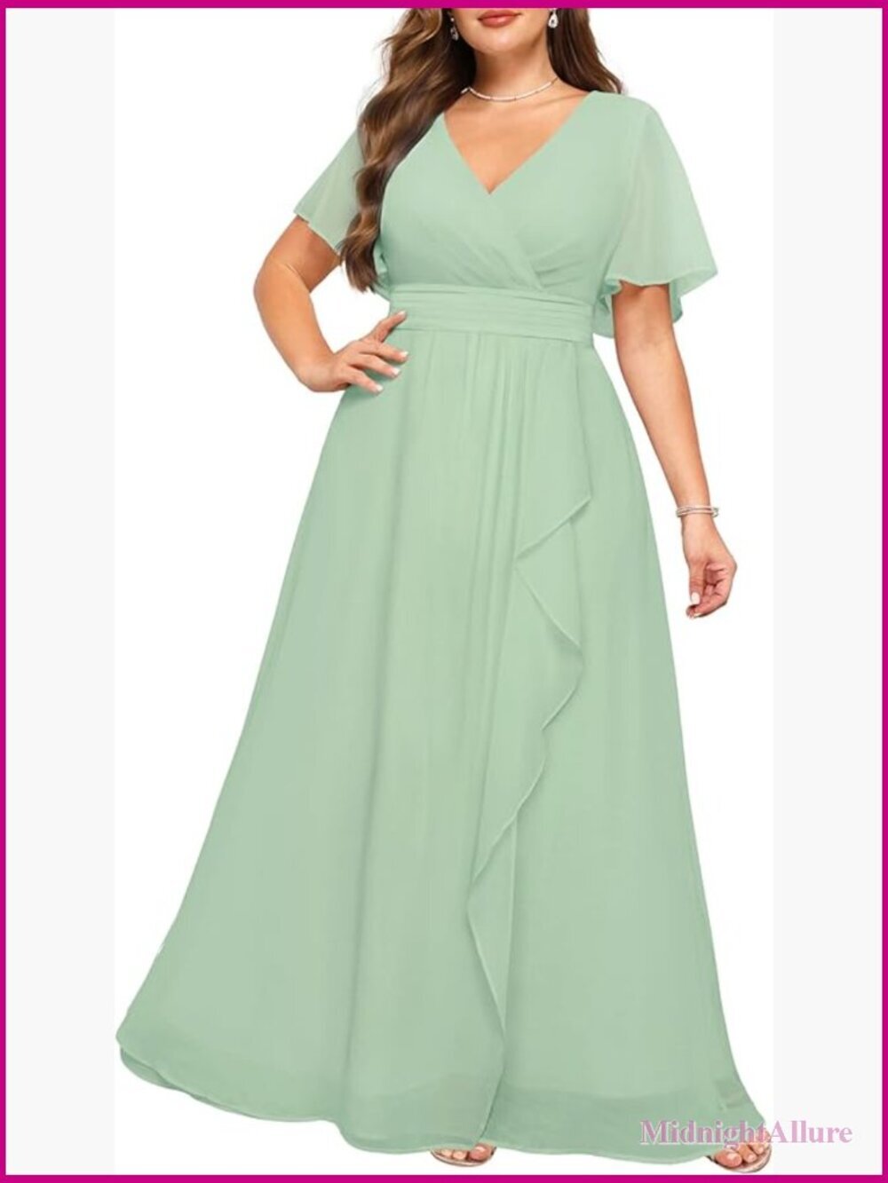 Plus Size Formal Dress - Wedding Guest Bridesmaid Evening Prom Chiffon V Neck